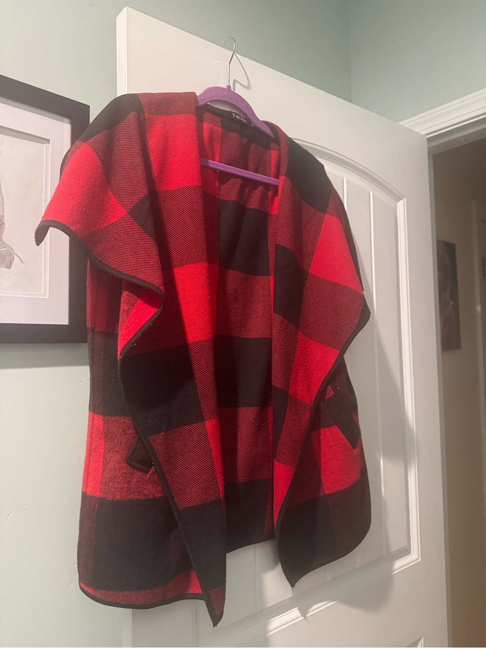 Plaid Open-Front Cape Jacket - Red & Black